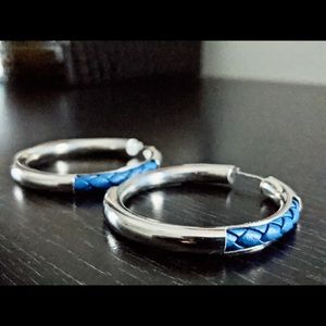 Silver and Blue Hoop Fashion Earrings